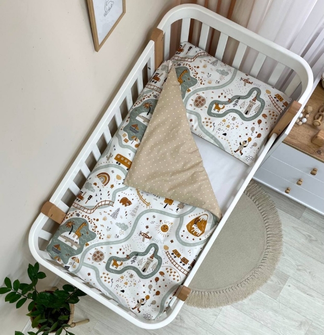 Set lenjerie de schimb pentru patut bebe 3 piese Little Explorer olive (2)